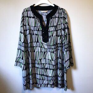 Alison Daley Book Shelf Print Tunic Top Black Rhinestone M